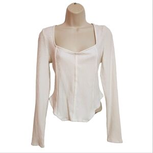 Just Polly Ribbed Knit Corset Top Ivory Extra Large